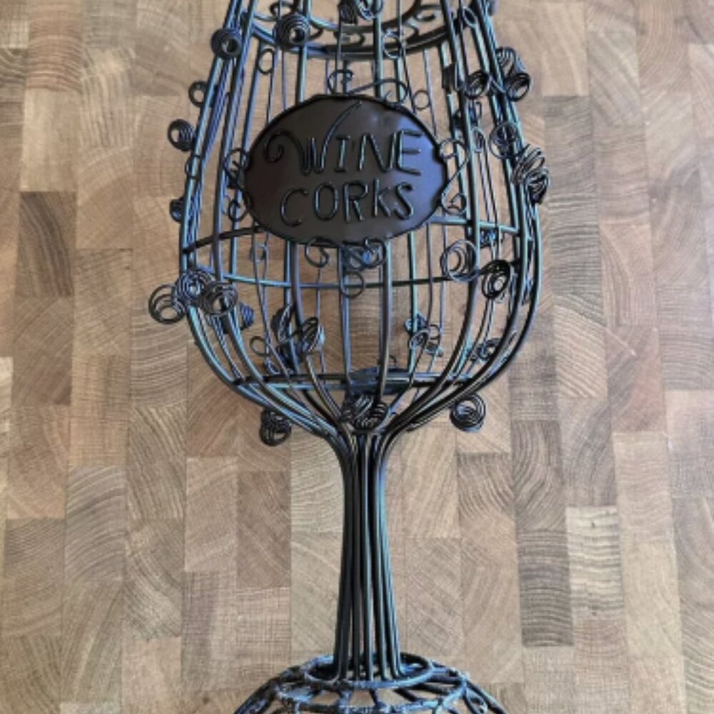 Wine Glass Cork Holder Cage - 12 inch EPIC with Glass Beads, Sculpted Metalwork